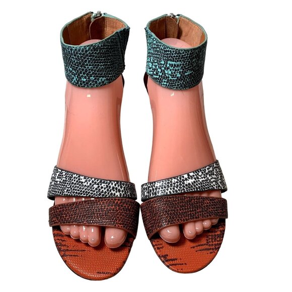 Rebecca Minkoff Sandals Womens 7.5 Wedge Ankle Strap Zip Multicolor Animal Print - Picture 16 of 16